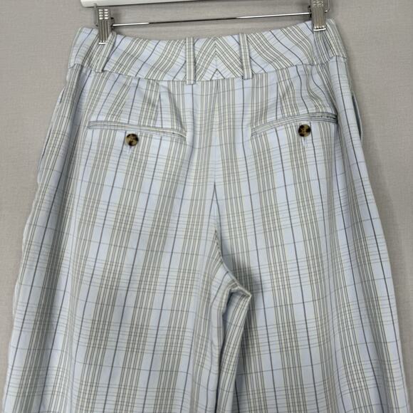 Club Monaco Womens Pants 4 Pastel Blue Plaid Pleated Trouser Old Money Prep Boho - Picture 10 of 15